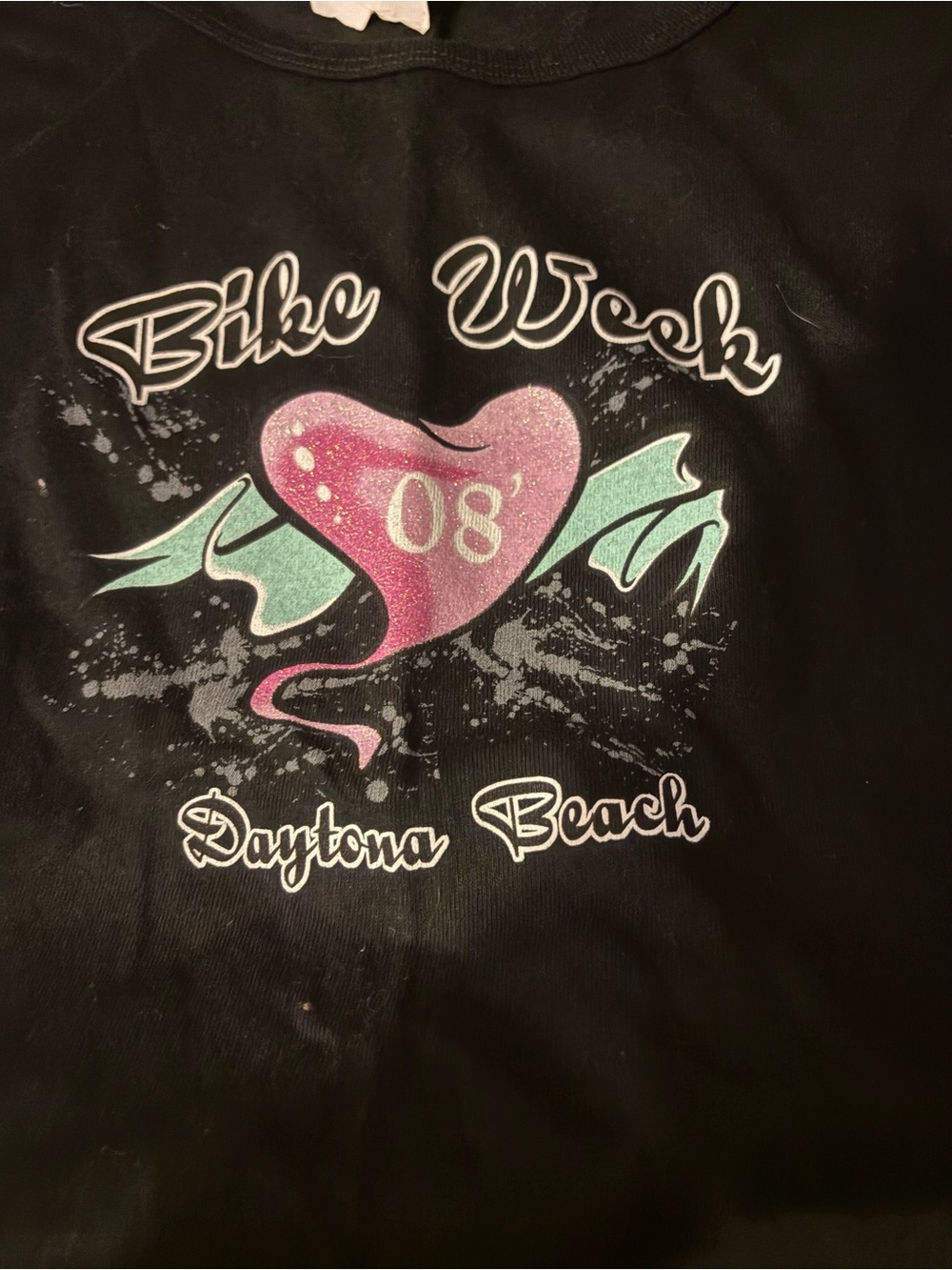 Anvil Black Bike Week Daytona Beach '08 Graphic Tee with Pink & Mint Heart